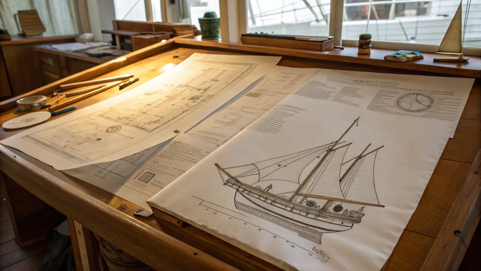 Workshop with shipwrights shaping timber